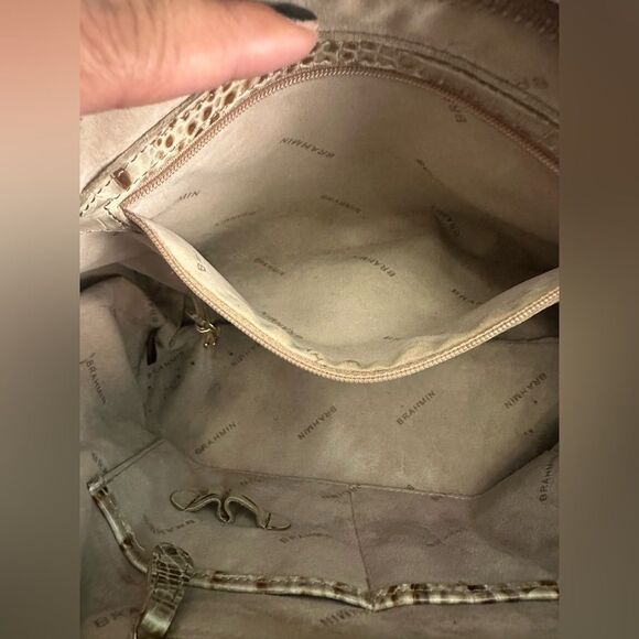 Brahmin mini Arno Tote| Tan Crocodile Embossed Leather Satchel - Picture 13 of 14